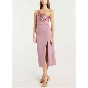 cinq a sept pink luna dress Cinq a Sept Luna Strapless Holiday NYE Cocktail Ruffle Midi Dress Pink- size 8